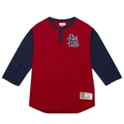 Men Mitchell & Ness T-Shirts & Tops-Legendary Slub Henley St. Louis Cardinals