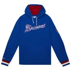 Men Mitchell & Ness T-Shirts & Tops-Legendary Slub Long Sleeve Hoodie Atlanta Braves
