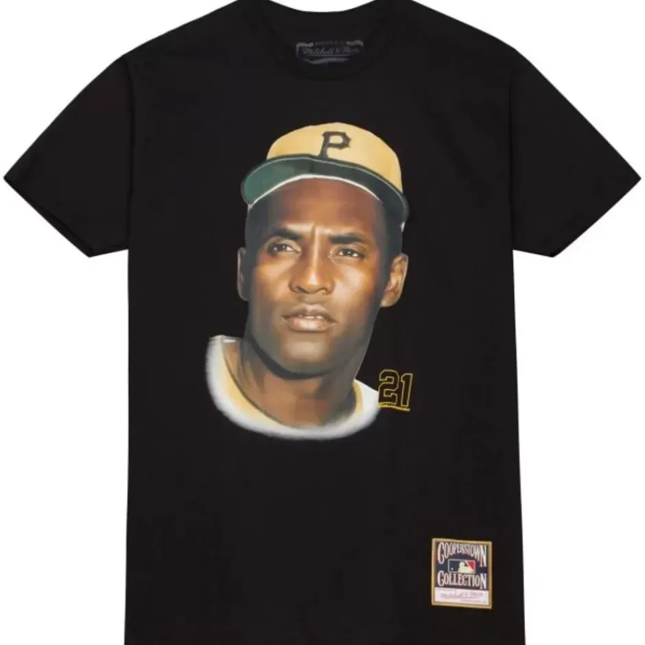 Men Mitchell & Ness T-Shirts & Tops-Legends Portriat Tee Pittsburgh Pirates Roberto Clemente