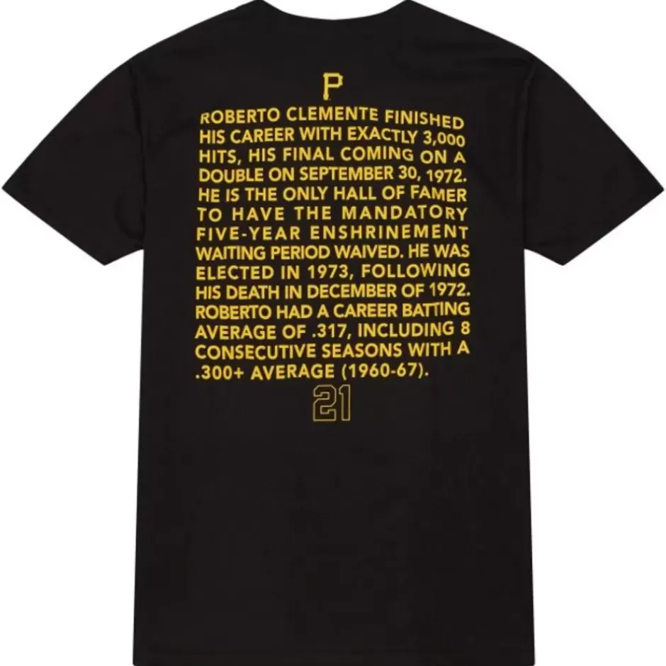 Men Mitchell & Ness T-Shirts & Tops-Legends Portriat Tee Pittsburgh Pirates Roberto Clemente
