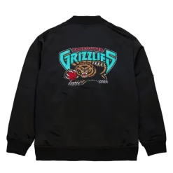 Men Mitchell & Ness Jackets & Outerwear-Lightweight Satin Bomber Vintage Logo Vancouver Grizzlies