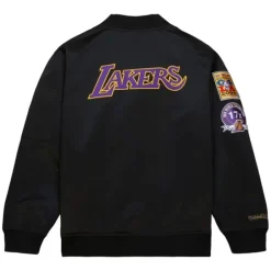 Men Mitchell & Ness Jackets & Outerwear-Lightweight Satin Bomber Vintage Logo Los Angeles Lakers