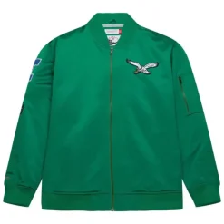 Men Mitchell & Ness Jackets & Outerwear-Lightweight Satin Bomber Vintage Logo Philadelphia Eagles