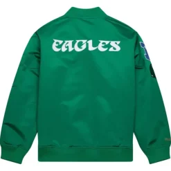 Men Mitchell & Ness Jackets & Outerwear-Lightweight Satin Bomber Vintage Logo Philadelphia Eagles