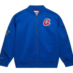 Men Mitchell & Ness Jackets & Outerwear-Lightweight Satin Bomber Vintage Logo Atlanta Braves
