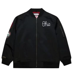Men Mitchell & Ness Jackets & Outerwear-Lightweight Satin Bomber Current Logo Ohio State