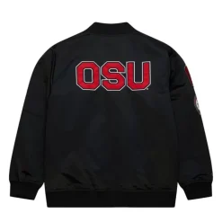 Men Mitchell & Ness Jackets & Outerwear-Lightweight Satin Bomber Current Logo Ohio State