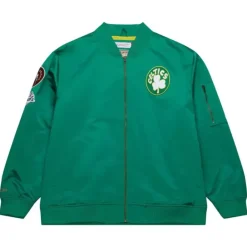 Men Mitchell & Ness Jackets & Outerwear-Lightweight Satin Bomber Vintage Logo Boston Celtics