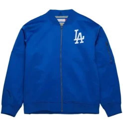Men Mitchell & Ness Jackets & Outerwear-Lightweight Satin Bomber Vintage Logo Los Angeles Dodgers