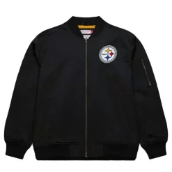 Men Mitchell & Ness Jackets & Outerwear-Lightweight Satin Bomber Vintage Logo Pittsburgh Steelers