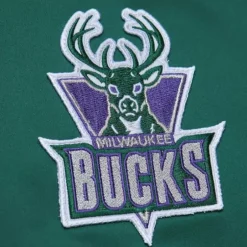 Men Mitchell & Ness Jackets & Outerwear-Lightweight Satin Bomber Vintage Logo Milwaukee Bucks