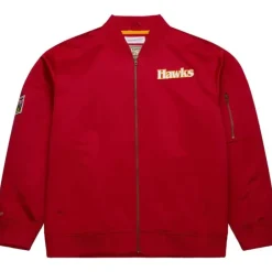 Men Mitchell & Ness Jackets & Outerwear-Lightweight Satin Bomber Vintage Logo Atlanta Hawks