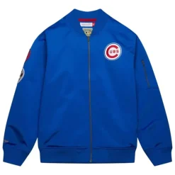 Men Mitchell & Ness Jackets & Outerwear-Lightweight Satin Bomber Vintage Logo Chicago Cubs