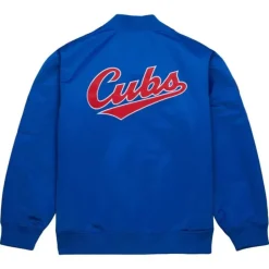 Men Mitchell & Ness Jackets & Outerwear-Lightweight Satin Bomber Vintage Logo Chicago Cubs
