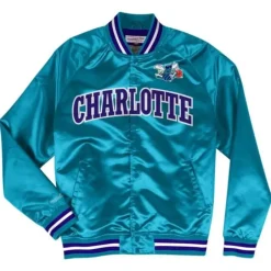 Men Mitchell & Ness Jackets & Outerwear-Lightweight Satin Jacket Charlotte Hornets