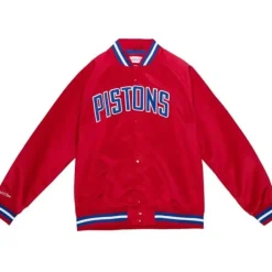 Men Mitchell & Ness Jackets & Outerwear-Lightweight Satin Jacket Detroit Pistons
