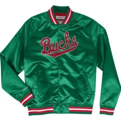 Men Mitchell & Ness Jackets & Outerwear-Lightweight Satin Jacket Milwaukee Bucks