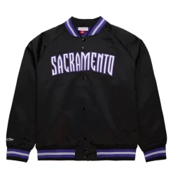 Men Mitchell & Ness Jackets & Outerwear-Lightweight Satin Jacket Sacramento Kings