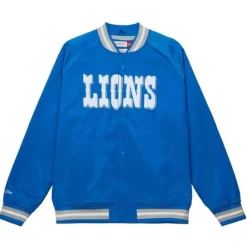 Men Mitchell & Ness Jackets & Outerwear-Lightweight Satin Jacket Detroit Lions