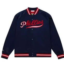 Men Mitchell & Ness Jackets & Outerwear-Lightweight Satin Jacket Philadelphia Phillies