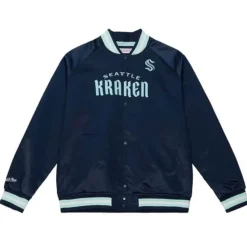 Men Mitchell & Ness Jackets & Outerwear-Lightweight Satin Jacket Seattle Kraken