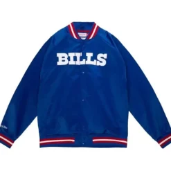 Men Mitchell & Ness Jackets & Outerwear-Lightweight Satin Jacket Buffalo Bills