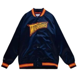 Men Mitchell & Ness Jackets & Outerwear-Lightweight Satin Jacket Golden State Warriors