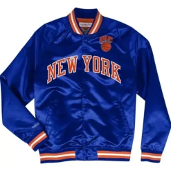 Men Mitchell & Ness Jackets & Outerwear-Lightweight Satin Jacket New York Knicks