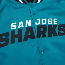 Men Mitchell & Ness Jackets & Outerwear-Lightweight Satin Jacket Current Logo San Jose Sharks