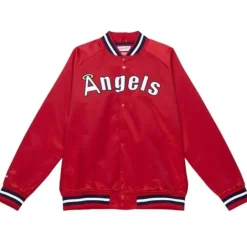 Men Mitchell & Ness Jackets & Outerwear-Lightweight Satin Jacket California Angels