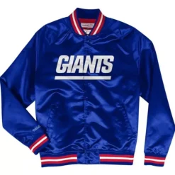 Men Mitchell & Ness Jackets & Outerwear-Lightweight Satin Jacket New York Giants