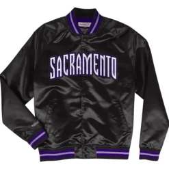 Men Mitchell & Ness Jackets & Outerwear-Lightweight Satin Jacket Sacramento Kings