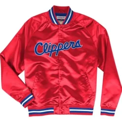 Men Mitchell & Ness Jackets & Outerwear-Lightweight Satin Jacket Los Angeles Clippers