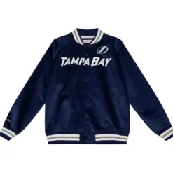 Men Mitchell & Ness Jackets & Outerwear-Lightweight Satin Jacket Tampa Bay Lightning