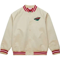 Men Mitchell & Ness Jackets & Outerwear-Lightweight Satin Jacket Current Logo Minnesota Wild