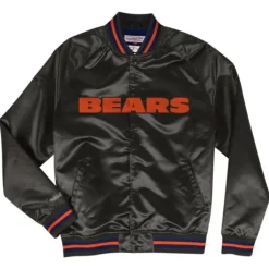 Men Mitchell & Ness Jackets & Outerwear-Lightweight Satin Jacket Chicago Bears