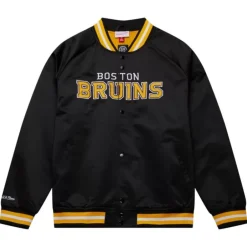 Men Mitchell & Ness Jackets & Outerwear-Lightweight Satin Jacket Current Logo Boston Bruins