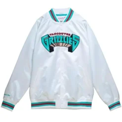 Men Mitchell & Ness Jackets & Outerwear-Lighweight Satin Jacket Vancouver Grizzlies