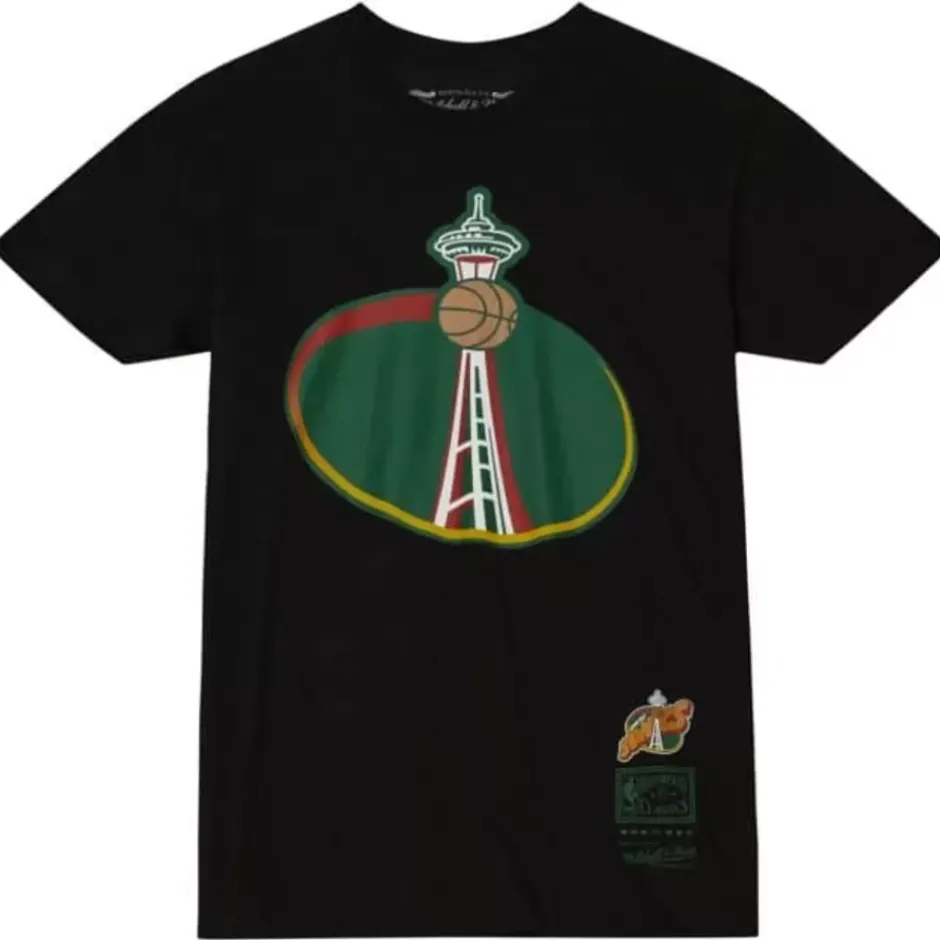 Men Mitchell & Ness T-Shirts & Tops-Logo Remix Tee Seattle Supersonics
