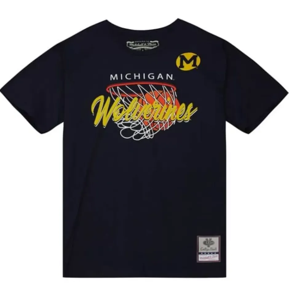 Men Mitchell & Ness T-Shirts & Tops-Madness Hoops Tee University Of Michigan