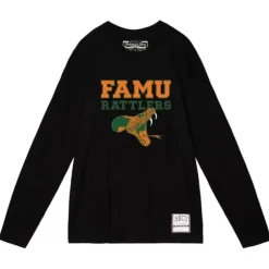 Men Mitchell & Ness T-Shirts & Tops-Mascot Illo Longsleeve Florida A&M University