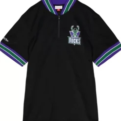 Men Mitchell & Ness T-Shirts & Tops-Mesh 1/4 Zip Milwaukee Bucks
