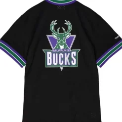 Men Mitchell & Ness T-Shirts & Tops-Mesh 1/4 Zip Milwaukee Bucks