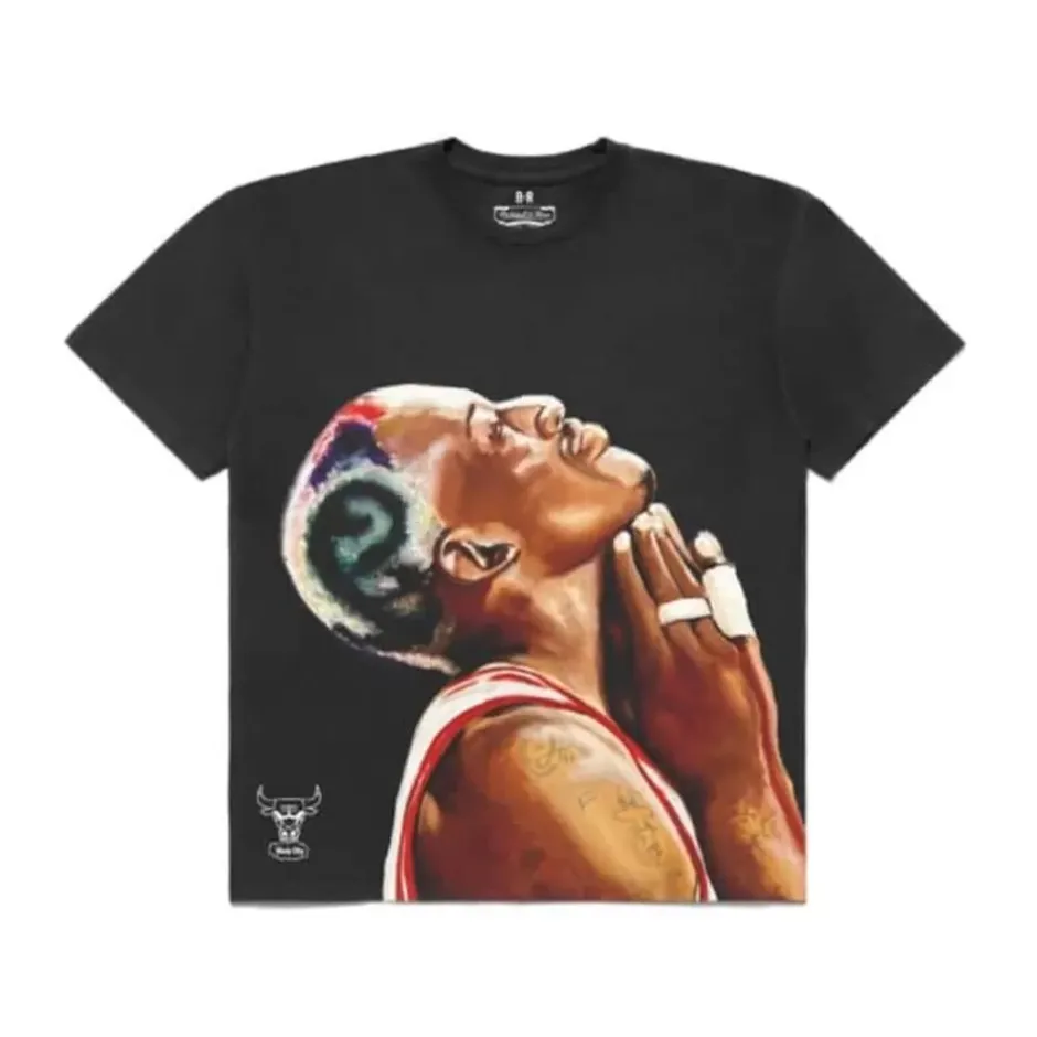 Men Mitchell & Ness T-Shirts & Tops-M&N X Br Portrait Tee Dennis Rodman