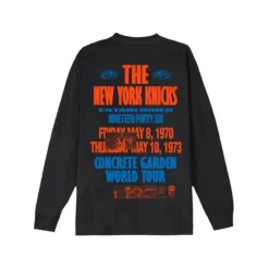 Men Mitchell & Ness T-Shirts & Tops-M&N X Br World Tour Long Sleeve New York Knicks