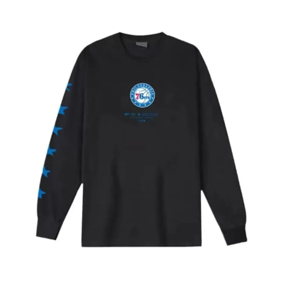 Men Mitchell & Ness T-Shirts & Tops-M&N X Br World Tour Long Sleeve Philadelphia 76Ers