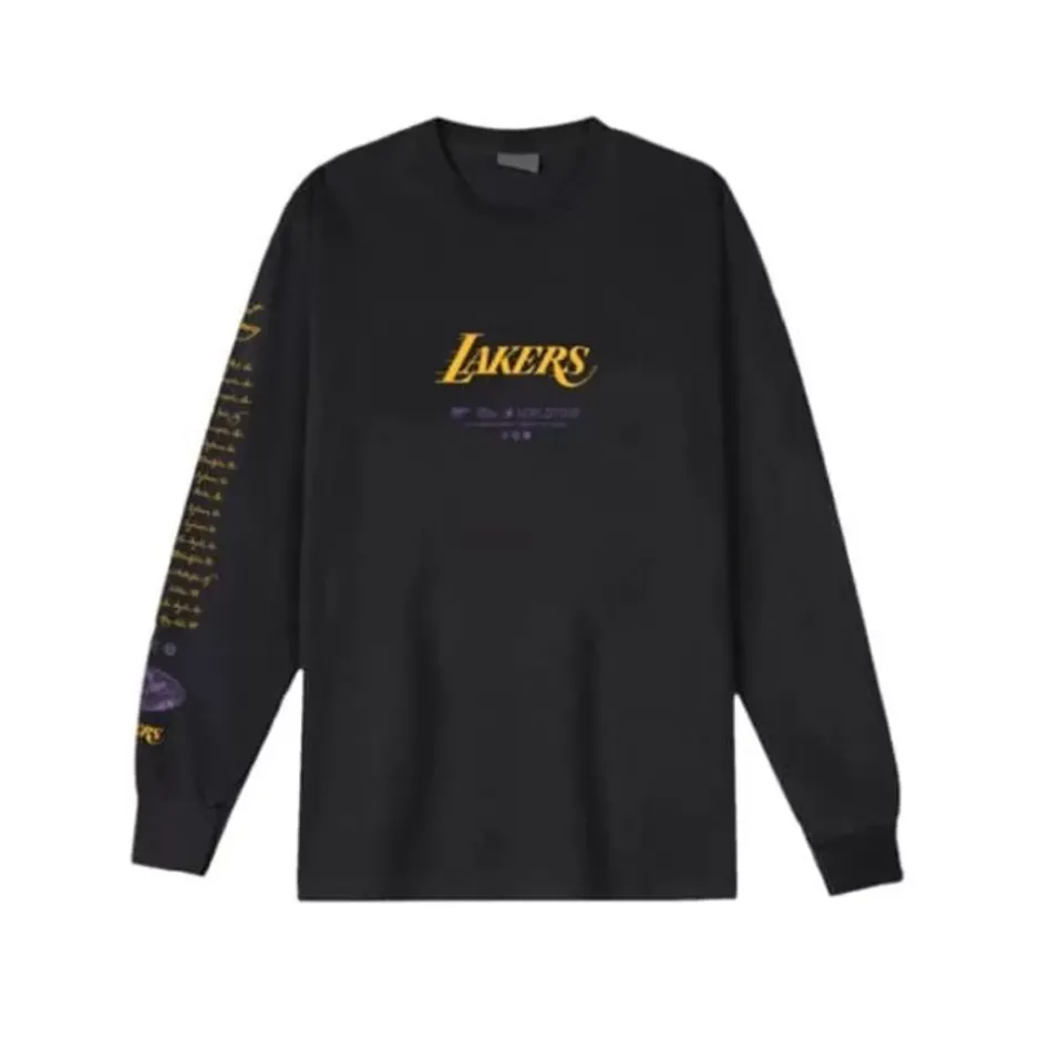 Men Mitchell & Ness T-Shirts & Tops-M&N X Br World Tour Long Sleeve Los Angeles Lakers