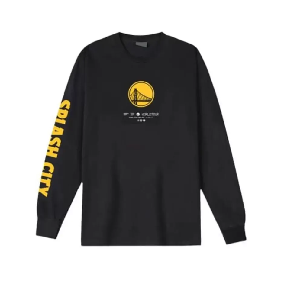 Men Mitchell & Ness T-Shirts & Tops-M&N X Br World Tour Long Sleeve Golden State Warriors