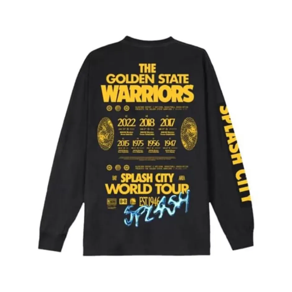 Men Mitchell & Ness T-Shirts & Tops-M&N X Br World Tour Long Sleeve Golden State Warriors