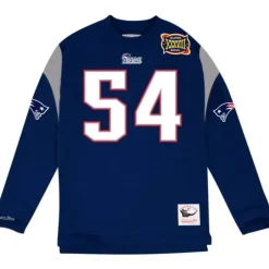 Men Mitchell & Ness T-Shirts & Tops-Name & Number Longsleeve New England Patriots Tedy Bruschi